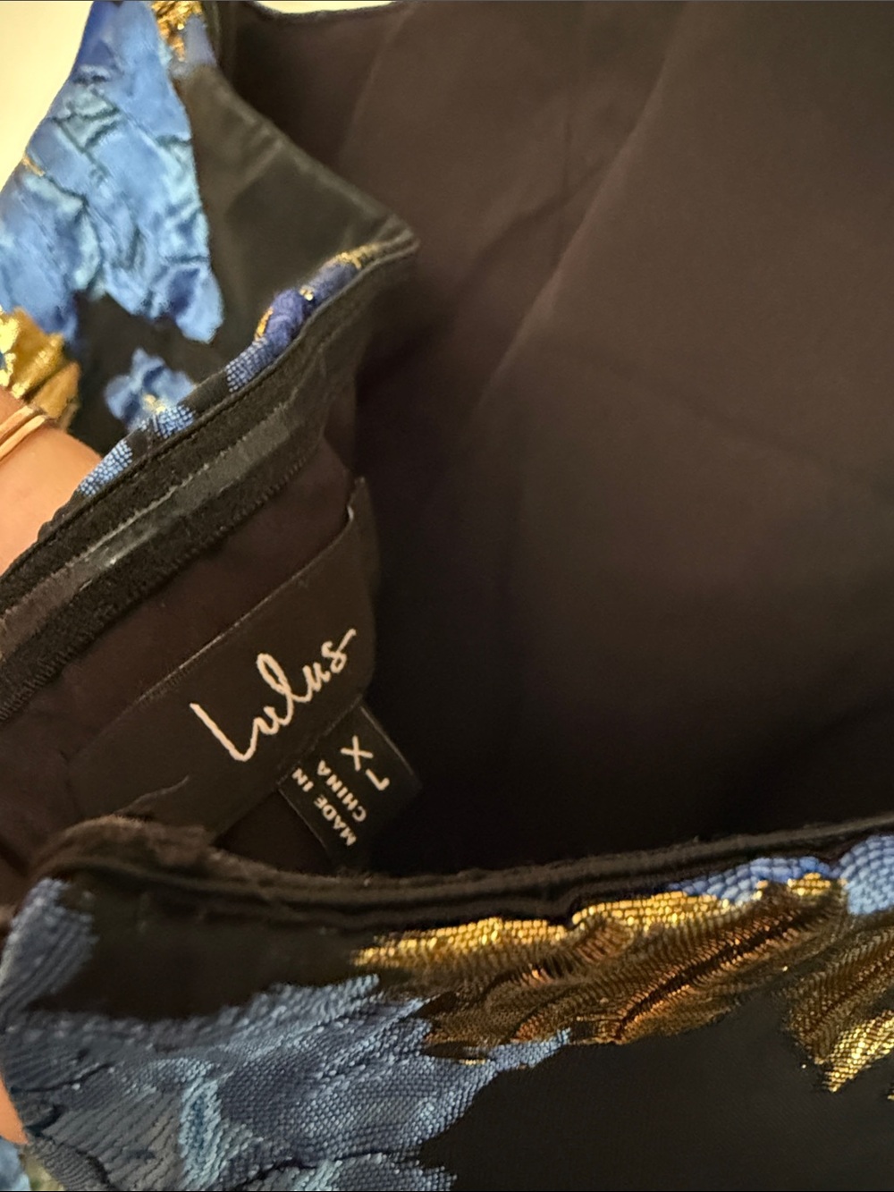 Lulu's Blue & Gold Floral Halter Mini Dress - Picture 5 of 6